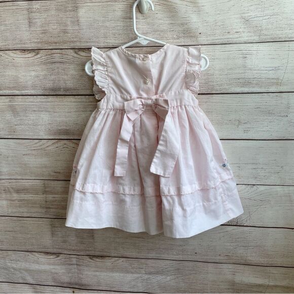 VINTAGE PARISIAN EMBROIDERED DRESS IN PINK WITH ATTACHED RUFFLE SLIP - Picture 4 of 6